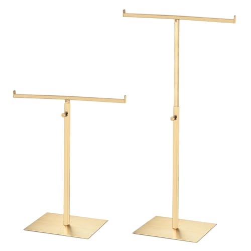 uxcell 2 Pack Purse Display Stand Stainless Steel T Shaped Handbag Display Stand Adjustable Purse Rack Stand Tabletop Double Hook Holder for Home Store Boutique Counter, Silver