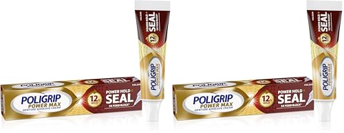 Super Poligrip Denture Adhesive Cream, Pack of 2 | Power Max | Power Hold | Food Seal | 2.2 oz | Flavor Free