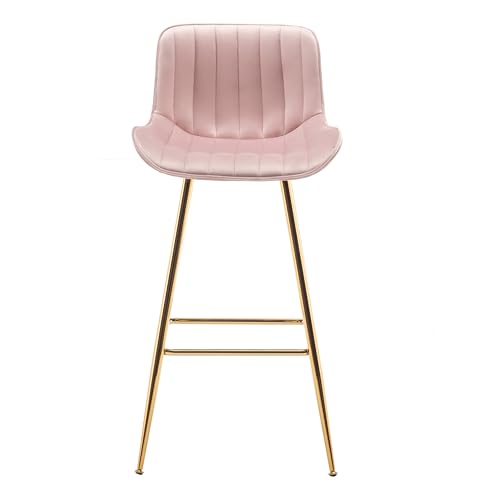 Image of Sidanli 29 Inch Bar Stools Set of 2, Pink Barstools with Back and Gold Plated Legs, Upholstered Barstools for Bar, Living Room, Kitchen Island, Farmhouse