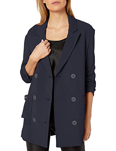 A|X Armani Exchange Women's Classic Double Breasted Blazer with Cinched Sleeves, Blueberry Jelly, 12