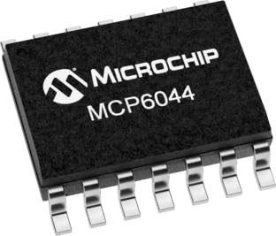 Microchip Technology, MCP6044T-I/SL, Quad Op Amp - 14kHz GBP - 600nA - Rail to Rail I/O - 1.4 to 6.0 VDC - -40°C to 85°C - 14-Lead SOIC - Tape&Reel (250 Item/s)