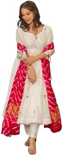 BE IN TEXO FAB Chanderi Embroidered Kurti Set with Bottom and Dupatta, White, Size S-XXL, 45 Inch Length Price In India