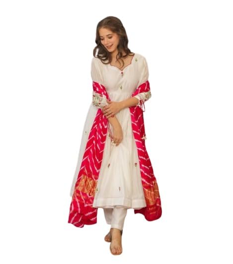 BE IN TEXO FAB Chanderi Embroidered Kurti Set with Bottom and Dupatta, White, Size S-XXL, 45 Inch Length - Review, Price and Buying Guide