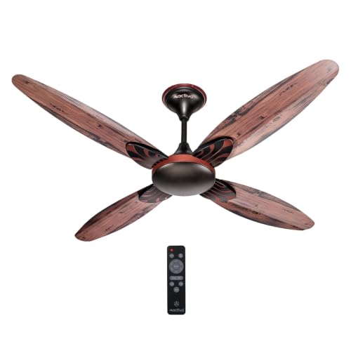 ACTIVA Lotus 1200mm BLDC Ceiling Fan | 28W | 380 RPM | 4 Wider Blades | 5 Star Energy Saving | Remote, Timer, Reversible | Wooden Finish | Smoke Wood