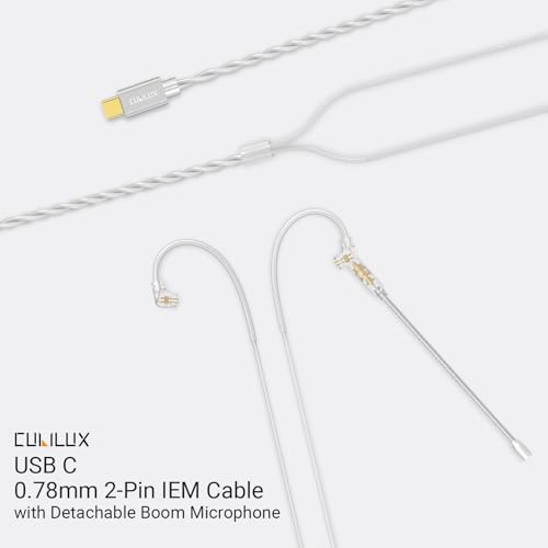 Image of Cubilux USB Type C 2-Pin 0.78mm IEM Cable with Microphone, Silver Plated OFC Wires Replacement Cable with Detachable Boom MIC for Wan'er S.G, ZS10 Pro, ZS10 Pro X, ZSN PRO, ZSX, 4 Feet