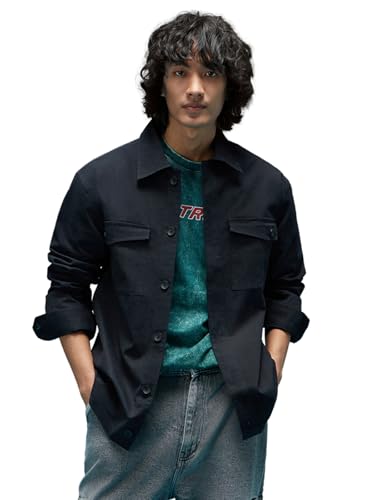 Image of Veirdo Regular Fit Solid Collared Full Sleeves Twill Lycra Material Full Sleeve Casual Winter Shacket For Men (Available Colors: Olive, Navy & Black)