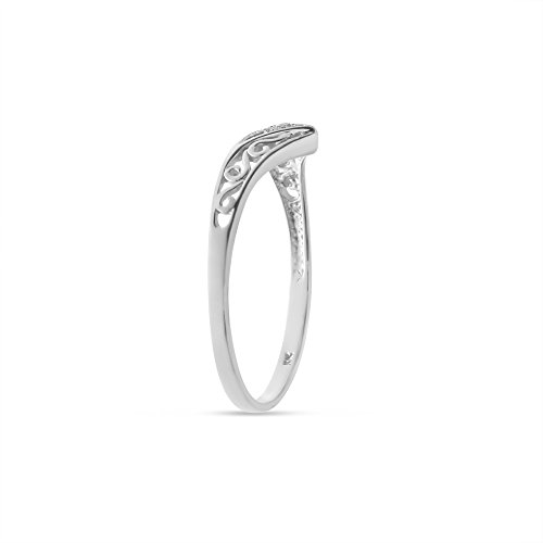 10K White Gold Filigree Band Diamond Chevron Ring (Size 9) #TOP3