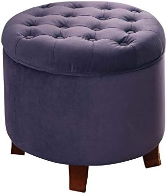 HomePop Velvet Tufted Round Storage Ottoman with Removable Lid, Purple