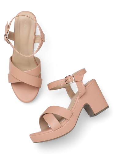Marc Loire Women's Smart Casual Double Strap Block Heel Fashion Sandals with Adjustable Slingback (Nude, UK Footwear Size System, Adult, Women, Numeric, Medium, 8)