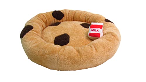 TONBO Soft Plush Small Cute and Cozy Food Dog Cat Bed, Washer and Dryer Friendly (Chocolate Chip Cookie)