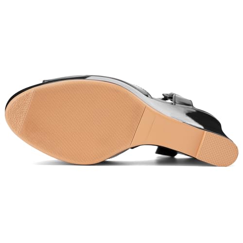 Image of Women's Dressy Platform Wedge Sandals Gold Wedges Peep Toe Patent High Heels Slingback Heeled Comfortable Ankle Strap Shoes
