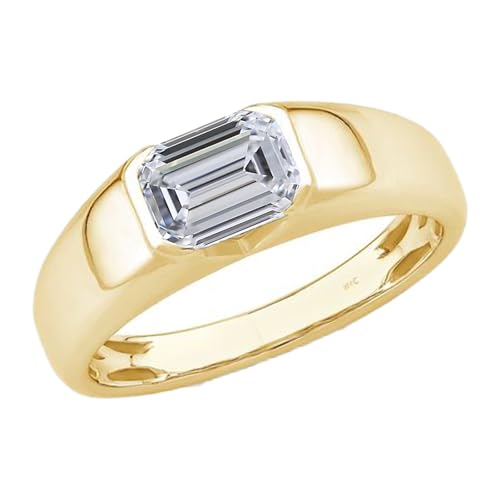 Lattd Lab Grown Diamond Ring 10K 14K 18K Solid Gold IGI Certified 1-3CT Personalized Solitaire Emerald Cut Diamond Engagement Ring for Men Dad Husband Christmas Anniversary Wedding Signet Gifts