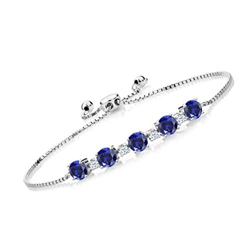 Gem Stone King 3.20 Ct Round Blue Created Sapphire 925 Sterling Silver Tennis Bracelet