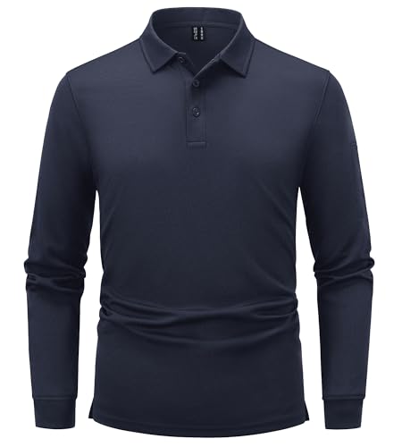 TACVASEN Herren Schnell Trocknend Poloshirt Langarm Sommershirt Army Tshirt Atmungsaktiv Freizeithemd, Marineblau, L