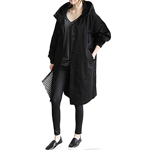Godoboo Femmes Printemps Automne Veste de Pluie Longue pour Femme Manteau à Capuche Coupe-Vent Imperméable d'Extérieur Camping Randonnée Cover