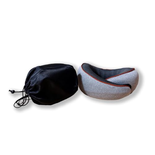 Travel Neck Pillow – 360º Ergonomic Design, Relax Neck, Adjustable Snail Shape, Premium Compressible Memory Foam Headrest, Perfect Travel Neck Roll (Red line Cover)
