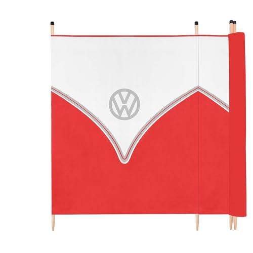 Board Masters Volkswagen Windbreak for Beach, Camping or Garden, VW 4 Pole Windbreaker Camping Sun Shade, Wooden Poles, L290cm x H120cm, Red - Image 2