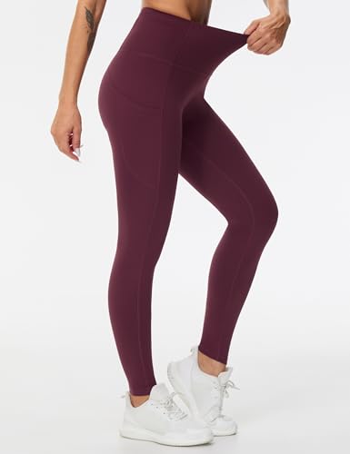 Image of THE GYM PEOPLE Thick High Waist Yoga Pants with Pockets, Tummy Control Workout Running Yoga Leggings for Women