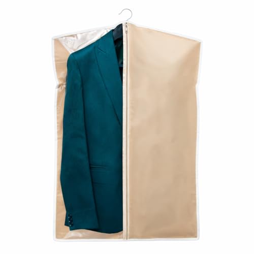 Image of Men Moisture-Proof Coat Suit Blazer Cover | Half Transparent Design for Easy Access | Durable Beige Garment Protector for Suits Blazers & Coats | Pack of 1 | Closet Organizer | Height-36 Inch