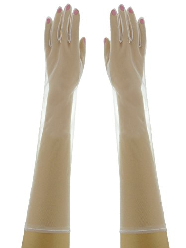 DivaDesigns Below Elbow Length 17-Inch Formal Sheer Stretchy Nylon Bridal Gloves White