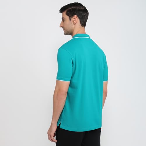 Image of Park Avenue Men Slim Fit Solid Pattern Cotton Polyester Blend Half Sleeve Polo Neck Casual T-Shirt