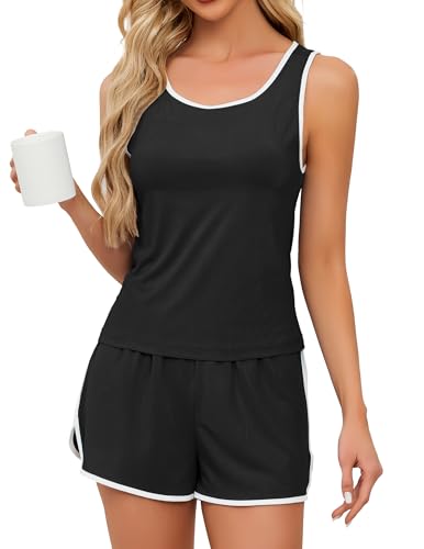 Image of YYA Women Tank & Shorts Pajama Set Loungewear Loose Fit Two-Piece Sleepwear for Summer, S-XXL