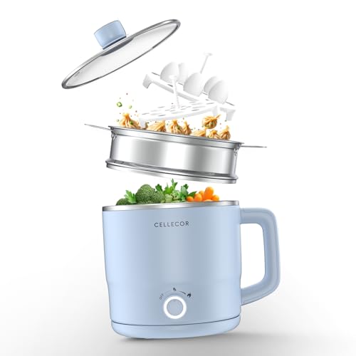 Image of Cellecor Stainless Steel Multi-Cook Kettle CMK18 Home Chef With Steamer, Egg Tray, Rust Free Body, 600W Powerful Output, Multi Cook Electric Kettle (1.8 L, Light Blue)