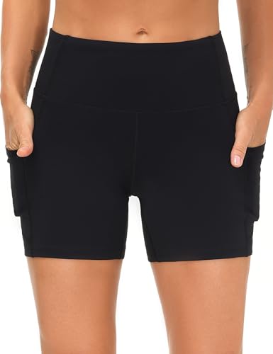 THE GYM PEOPLE 2 Pack Women's High Waist Workout Shorts with Deep Pockets Tummy Control Running Yoga Shorts2