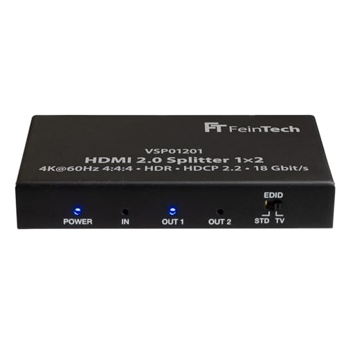 FeinTech VSP01201 HDMI 2.0 Splitter 1x2 distribuidor UHD 4K@60Hz YUV 4:4:4 HDR HDCP 2.2 EDID 18 Gbps