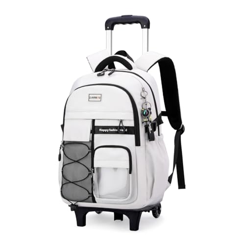 Mildame Mochila com rodas para crianças – Mochila com rodinhas para escola, bolsa de mão leve para meninos, 2 rodas brancas, 2 rodas