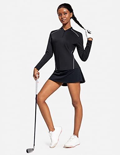 Baleaf Women's Long Sleeve Tennis Golf Shirts Upf 50+ 1/4 Zip Quick Dry Active Tops Black M #TOP5