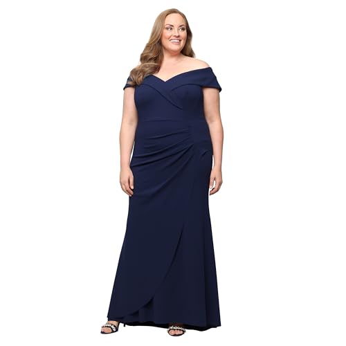 Image of Alex Evenings Women's Off the Shoulder Stretch Crepe Dress with Fishtail Back, Floor Length Mother of the Bride Dress
