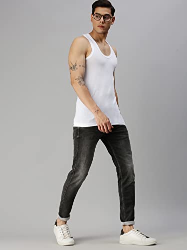 Image of ONN Men's White Super Combed Cotton Rib Round Neck Sleeveless Vest with Extended Length for Easy Tuck | Relaxz OR111 |