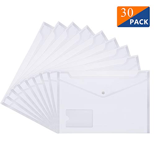 MerryNine - Sobres de plástico (30 unidades, A4, con bolsillo para etiquetas, para la escuela, el hogar, el trabajo, la oficina)