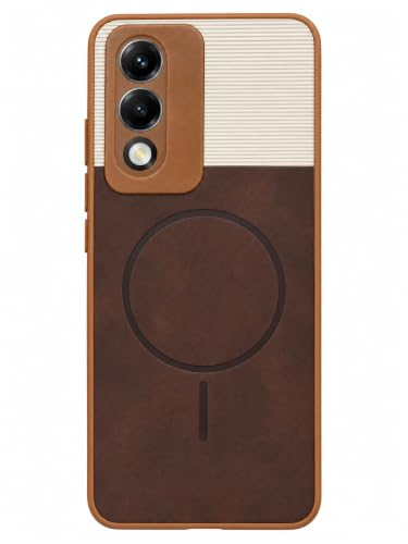 Image of Bintage Mac Safe Design Hard Slim Back Case | Soft Border Camera Protect | Dual PU Leather Finish Back Cover Compatible for Oppo K12x 5G - White & Cherry Brown