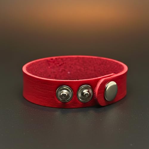 Image of THE MEN THING BLAZEFIT STRAP - 18mm Genuine Leather Bracelet with Stainless Steel Stud Button Closure for Men & Boys (6.6 /7.1 /7.6 inch)