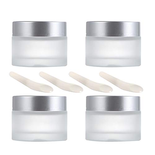 4 piezas Frascos de Vidrio Redondos de 100ml, Envases Cosméticos Vacíos con Forros Interiores y Mini Espátula, Tarros Cosmetica para Crema Loción Bálsamo Jabón Maquillaje