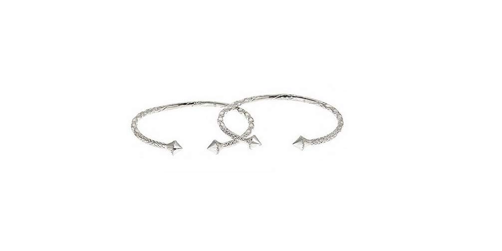 Better Jewelry Pyramid Ends .925 Sterling Silver West Indian Bangles (Pair) (Made in USA)