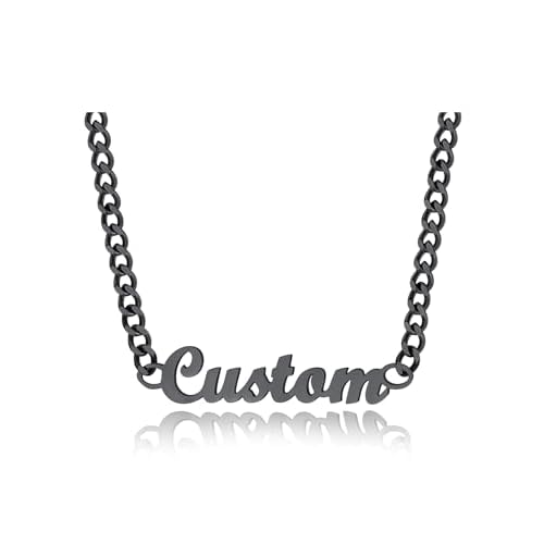 FindChic Custom Name Necklace Personalized Stainless Steel Layered Necklace for Women Girls Gold Plated/Black Name Plate Jewelry Gift for Gf Mom Daughter, with Gift Box 00. 4mm cuban chain (
