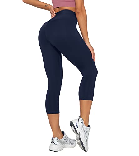 LAPASA Pantalones Leggings 3/4 Capris Mujer Mallas Deportivas SIN Bolsillo Leggins de Deporte para Yoga Cintura Alta Push up Fitness L02A1 M Azul Marino Cover