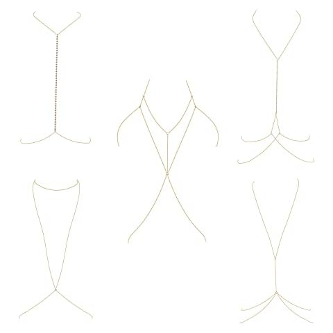 LOLIAS 5Pcs Sexy Body Chains 14K Gold Plated Summer Beach Bikini Bra Body Jewelry for Women Wedding Beach Body Accessories Cover