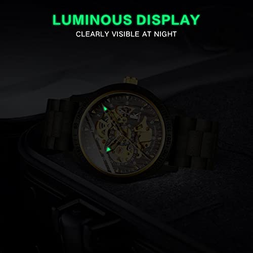 Image of IK COLOURING Men's Watches Luxury Mechanical Wooden Case Skeleton Lumious Automatic Self-Winding Lightweight Genuine Leather Bracelet /Wood Band Wrist Watch