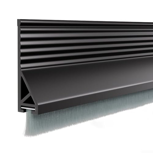 Tira de puerta con cepillo para el suelo, 100 cm de silicona TPE burlete para reducir corrientes de aire, ruido y polvo para puertas y puertas (negro)