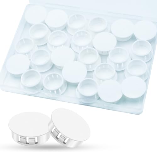 Image of 25Pcs 7 /8 inch(22mm) White Plastic Hole Plugs, White Hole Plugs Hardware Plugs for Round Holes, Knockout Plugs Screw Hole Plugs for Reserved Holes in Kitchen Cabinet