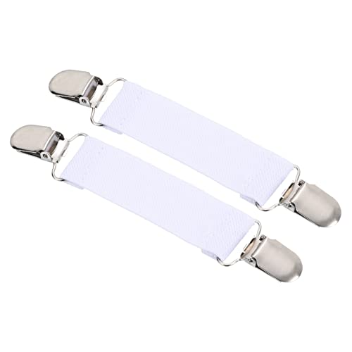 PATIKIL Hat Clip for Travel, 2Pcs Elastic Webbing Strap Hanging Buckle Glove Mitten Clips with Double Side Metal Clip for Keys Bed Sheet Sleeves Shawl, White
