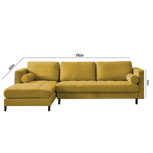 Image of Lezra LHS 4 Seater L Shape Sofa Set for Living Room (Yellow Fabric) Premium Fabric Sofa