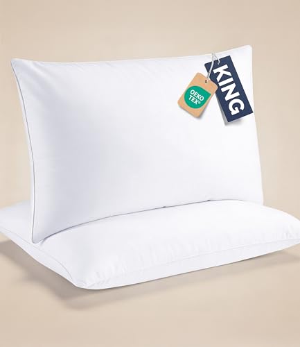 Image of CGK Linens Ultra Thin Flat Pillows for Sleeping - King Size Pillows Set of 2 - Soft, Cozy Down Alternative Bed Pillows for Back & Stomach Sleepers - Low Density, Low Loft Support - 20 inch x 36 inch - White
