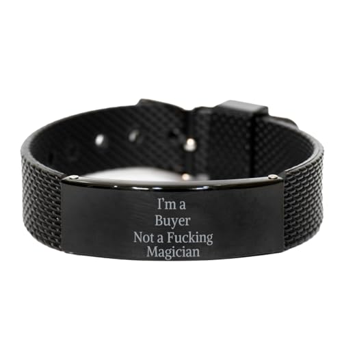 Funny Buyer Bracelet I’m Buyer, Not a F*cking Magician Black Engraved Wristband Christmas Gag Gifts for Engineering Students, Coworkers, Bosses Men Women