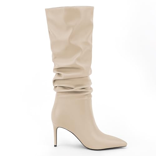 Zamikoo Slouchy High Heel Boots for Women, Knee High Stiletto Heel Boots, Pointed Toe Slouch Stretch Tall Boots Pull On 3.5 Inches4