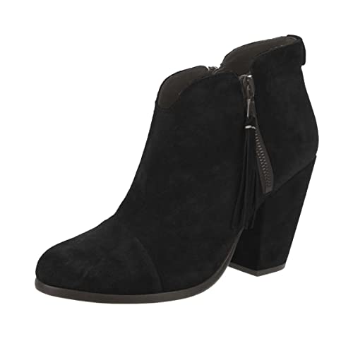 XYD Women Chic Double Side Zipper Closed Round Toe V Cut Ankle Boots High Block Chunky Heel Short Bootie Winter Basic Dressy Shoes